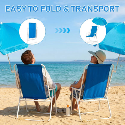 1 Pack Heavy Duty Steel Beach Chair with Umbrella, XL Size 15" Seat Height Royal Blue, Oxford Cloth with Support Bar, Single Position Adjustable, 120kg Load New Era Fashion LLc