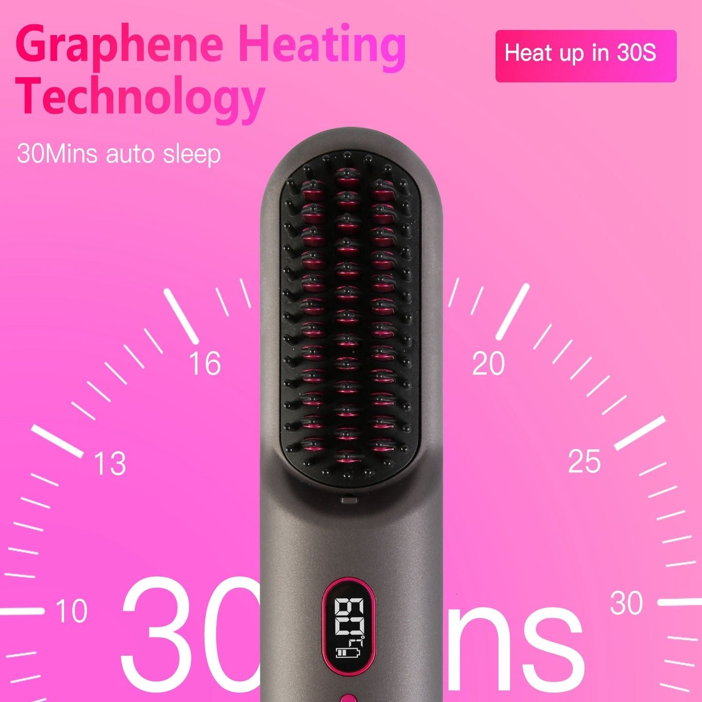 Cordless Negative Ion Hair Straightener Brush Rechargeable Mini Styling Comb with 12 Heating Levels Anti-scald 30S Preheating 30Mins Auto Sleep LCD Display New Era Fashion LLc