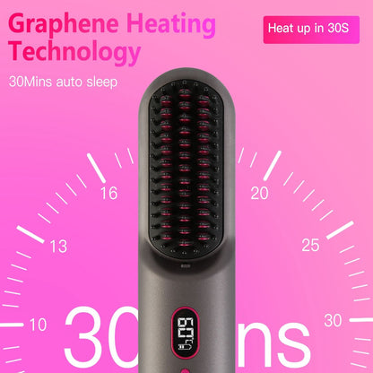 Cordless Negative Ion Hair Straightener Brush Rechargeable Mini Styling Comb with 12 Heating Levels Anti-scald 30S Preheating 30Mins Auto Sleep LCD Display New Era Fashion LLc