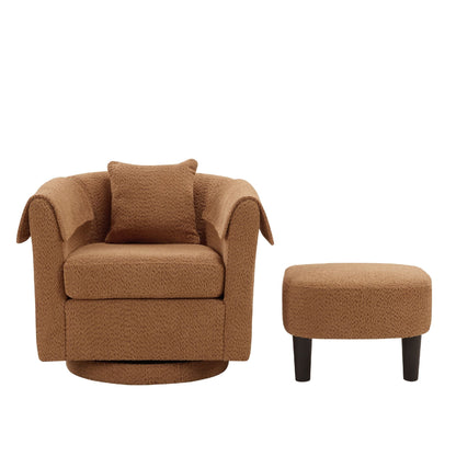 Swivel Accent Chair with Ottoman Set, Modern Chenille Barrel Armchair with Removable Back Pillow & 2 Armrest Covers for Living Room, Bedroom, Office, Yellow New Era Fashion LLc