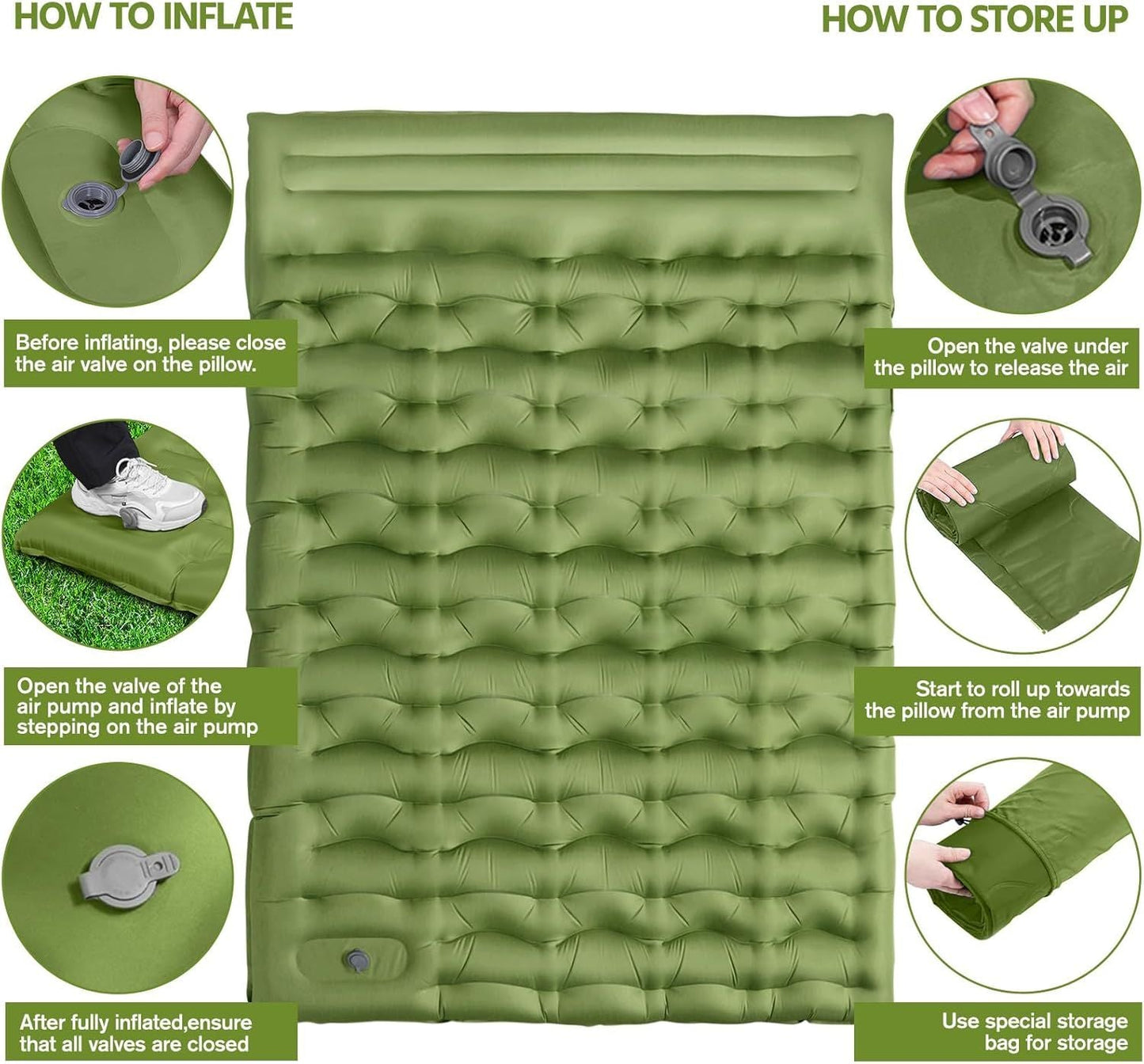Camping Sleeping Pad, Ultralight Camping Mat with Pillow Built-in Foot Pump, 4" Thick Inflatable Sleeping Mat Compact for Backpacking, Hiking, Car Traveling, Camp Tent New Era Fashion LLc