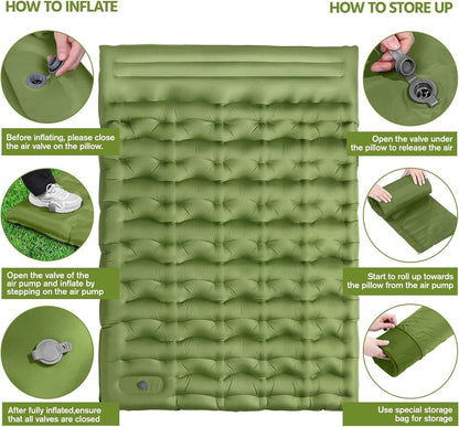 Camping Sleeping Pad, Ultralight Camping Mat with Pillow Built-in Foot Pump, 4" Thick Inflatable Sleeping Mat Compact for Backpacking, Hiking, Car Traveling, Camp Tent New Era Fashion LLc
