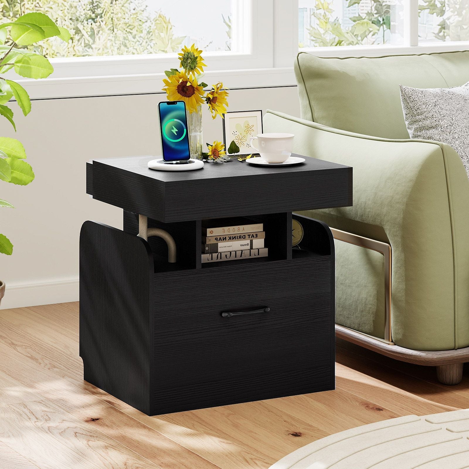 Nightstand with Charging Station Modern Bedside Table for Living Room Bedroom Office New Era Fashion LLc