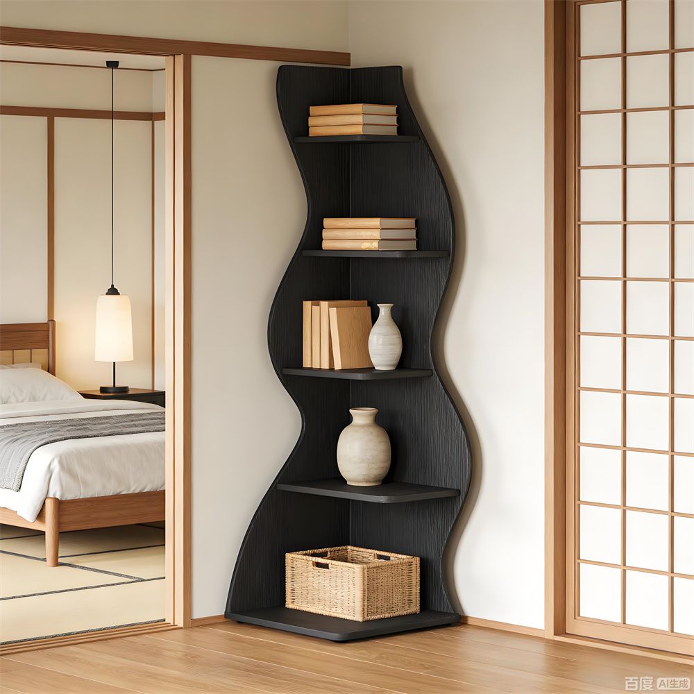 Wave shaped corner shelves, modern corner bookshelves, bookcases, display stands, and plant racks are suitable for small spaces New Era Fashion LLc