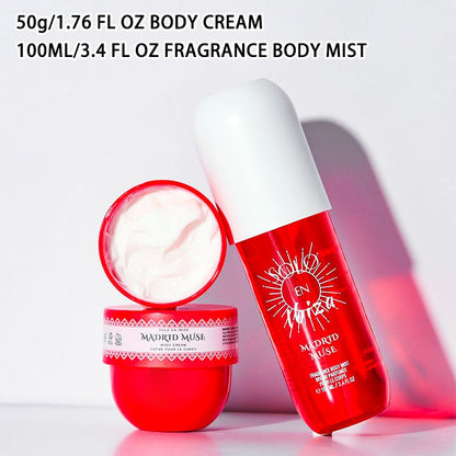 2-Piece Set, SOLO EN IBIZA Body & Hair Fragrance Mist And Body Cream Gift Box For Men And Women, Long Lasting Fragrance, 4 Different Scent, Perfect For Holiday Gifts, Dating, Daily Life, Parties New Era Fashion LLc