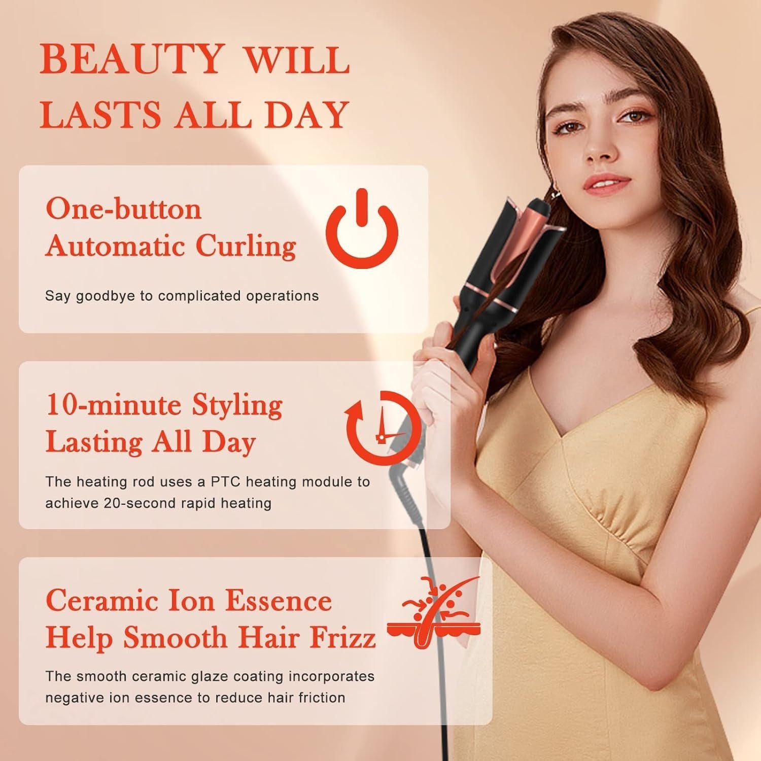 Automatic Curling Iron, Ceramic Ionic Auto-Rotating Hair Curling Wand with Anti-Stuck Technology - Black New Era Fashion LLc