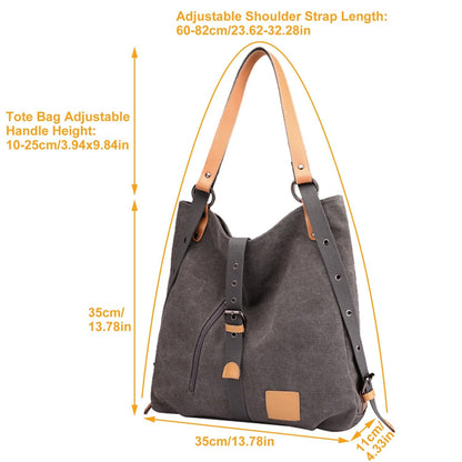 Ladies Canvas Tote Bag Multifunctional Purse Handbag Adjustable Shoulder Rucksack Convertible Backpack Wear-Resistant Dirt-Proof For Women School Office Travel New Era Fashion LLc
