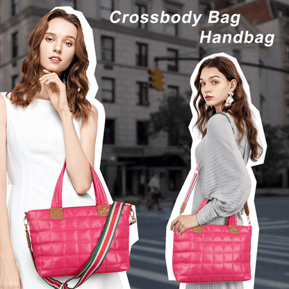 Puffer Tote Bag for Women with Zipper, Quilted Puffy bag Lightweight Crossbody Hobo Padded Handbag with Strap-Rose New Era Fashion LLc