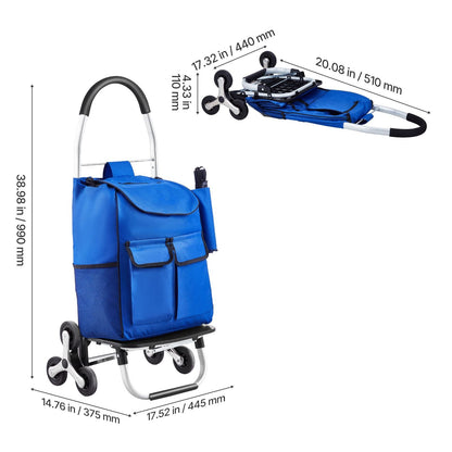 Stair Climber Trolley Dolly, 36L Folding Shopping Cart, Grocery Cart Trolley Laundry Stair Climbing Handcart with 6 Wheels & Oxford Cloth Bag, Foldable Cart for Shopping Grocery Laundry Climbing New Era Fashion LLc
