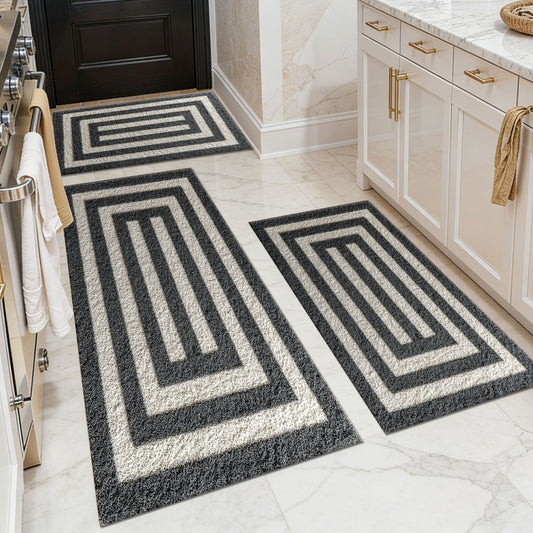 Three-piece kitchen rug set, non-slip and washable, abstract pattern kitchen hallway rug, soft and comfortable, suitable for sinks, floors, entrances, hallways and bathrooms. New Era Fashion LLc