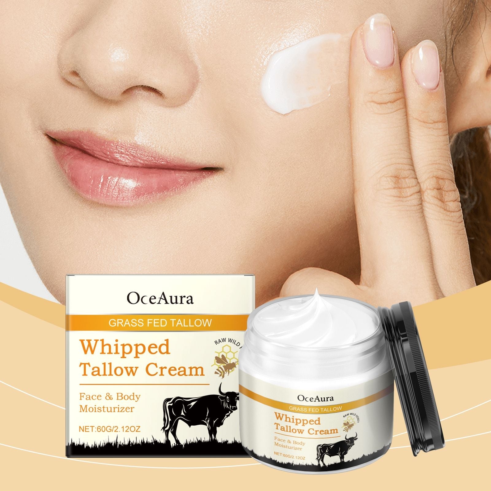OceAura Beef Tallow and Honey Moisturizing Cream Hydrates and Nourishes, Softens Skin, Suitable for Dry Facial Skin Care and Daily Nourishing New Era Fashion LLc