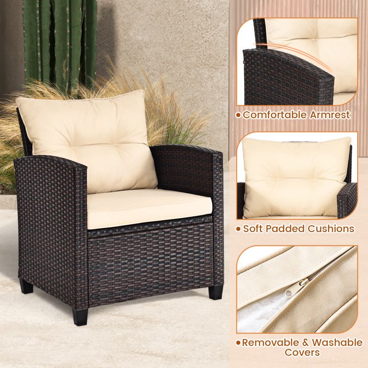 3 Pieces Patio Rattan Furniture Set with 4 Removable Cushions New Era Fashion LLc