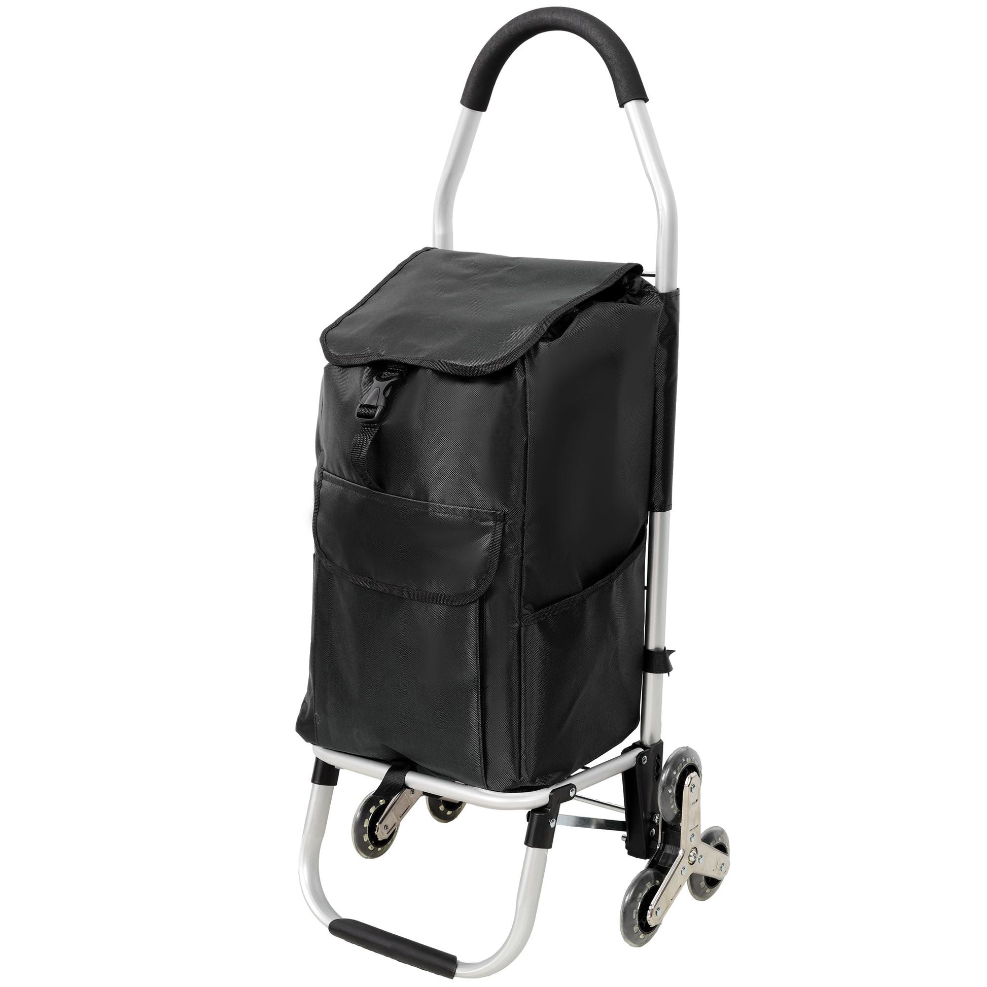 2 in 1 Shopping Stair Trolley with Wheels,Trolley Black Foldable Shopping Cart,Removable Shopping Oxford Waterproof Bag,Stainless Steel Triangular Wheels, Black New Era Fashion LLc