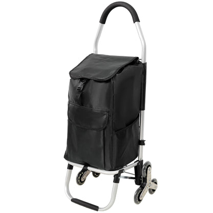 2 in 1 Shopping Stair Trolley with Wheels,Trolley Black Foldable Shopping Cart,Removable Shopping Oxford Waterproof Bag,Stainless Steel Triangular Wheels, Black New Era Fashion LLc