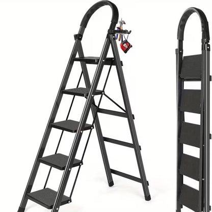5 Step Ladder with Anti-Slip Pedals, Foldable Steel Step Stool with Tool Tray, 300LBS Capacity Portable Ladder for Home, Kitchen, Library, Office New Era Fashion LLc