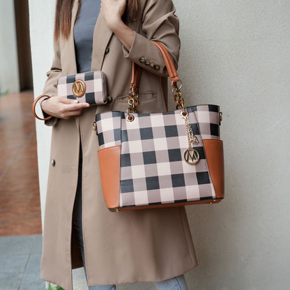 MKF Collection Bonita Checker Tote Handbag & Wallet Set Women by Mia K New Era Fashion LLc