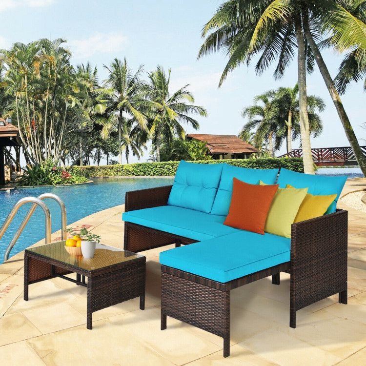 3 Pieces Outdoor Patio Corner Rattan Sofa Set New Era Fashion LLc