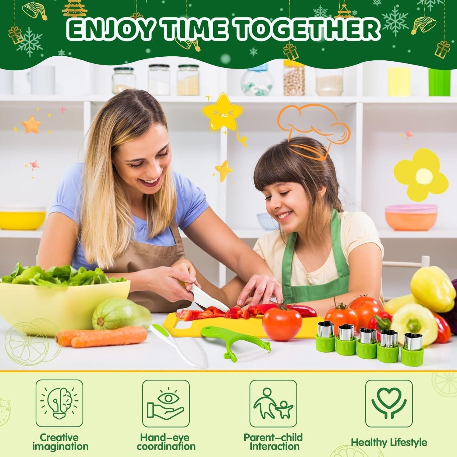 28PCS Knife Set - Kids Knifes for Real Cooking, Montessori Kids Kitchen Knife Set with Cutting Board Crinkle Cutters Kid Safe Knives, Kitchen Tools Old Girl Boy New Era Fashion LLc