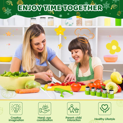 28PCS Knife Set - Kids Knifes for Real Cooking, Montessori Kids Kitchen Knife Set with Cutting Board Crinkle Cutters Kid Safe Knives, Kitchen Tools Old Girl Boy New Era Fashion LLc