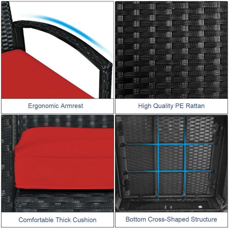 3 Pieces Outdoor Rattan Patio Conversation Set with Seat Cushions New Era Fashion LLc