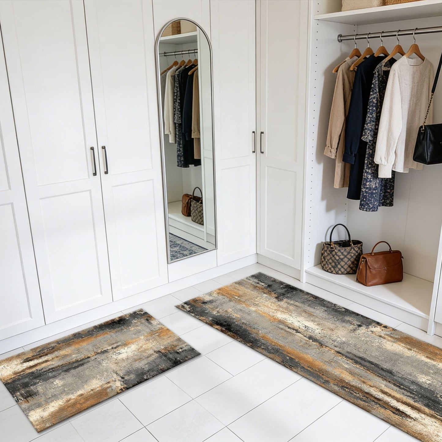Three-piece kitchen rug set, non-slip and washable, abstract pattern kitchen hallway rug, soft and comfortable, suitable for sinks, floors, entrances, hallways and bathrooms. New Era Fashion LLc