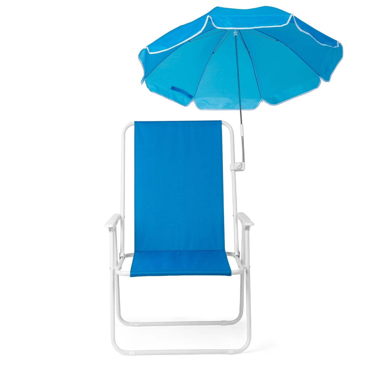 1 Pack Heavy Duty Steel Beach Chair with Umbrella, XL Size 15" Seat Height Royal Blue, Oxford Cloth with Support Bar, Single Position Adjustable, 120kg Load New Era Fashion LLc