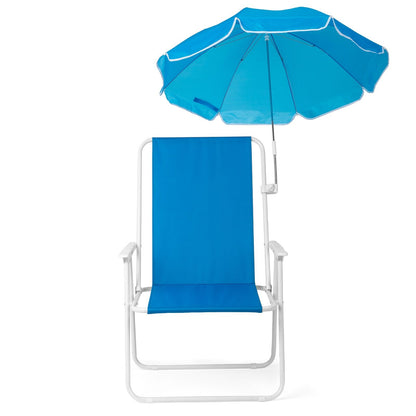 1 Pack Heavy Duty Steel Beach Chair with Umbrella, XL Size 15" Seat Height Royal Blue, Oxford Cloth with Support Bar, Single Position Adjustable, 120kg Load New Era Fashion LLc