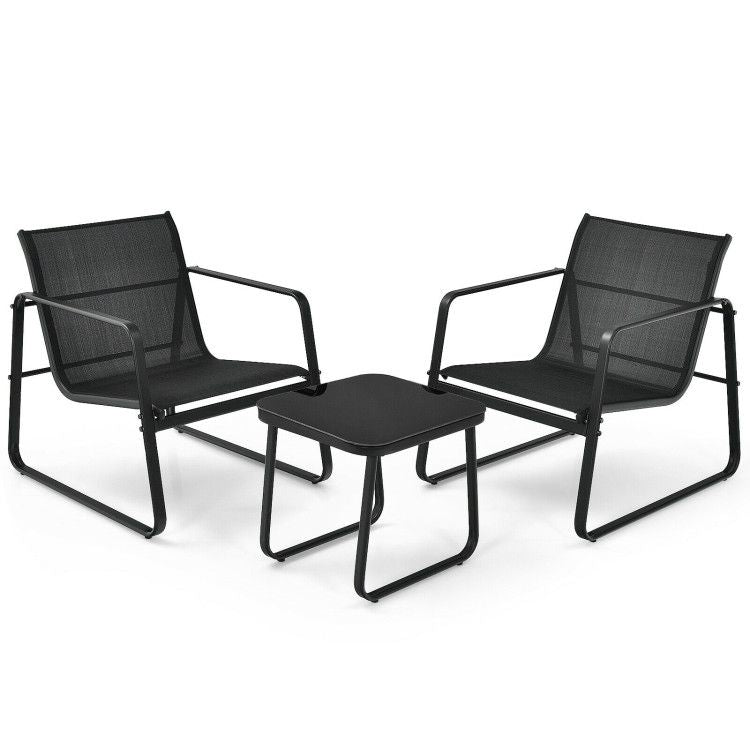 3 Pieces Patio Bistro Furniture Set with Glass Top Table Garden Deck New Era Fashion LLc