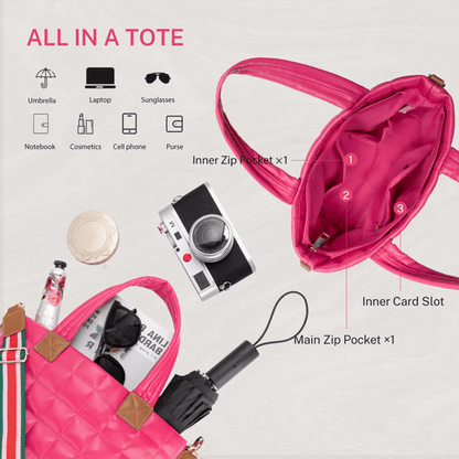 Puffer Tote Bag for Women with Zipper, Quilted Puffy bag Lightweight Crossbody Hobo Padded Handbag with Strap-Rose New Era Fashion LLc