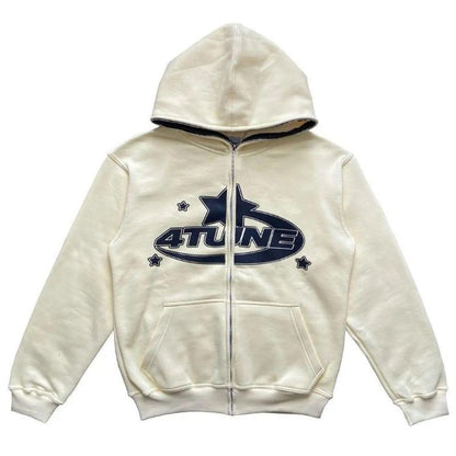 Star Letter Print Hoodie Men Retro Zip Up Long Sleeve Loose Jacket Coats Harajuku Casual Gothic Hooded Sweatshirt Y2K Streetwear New Era Fashion LLc