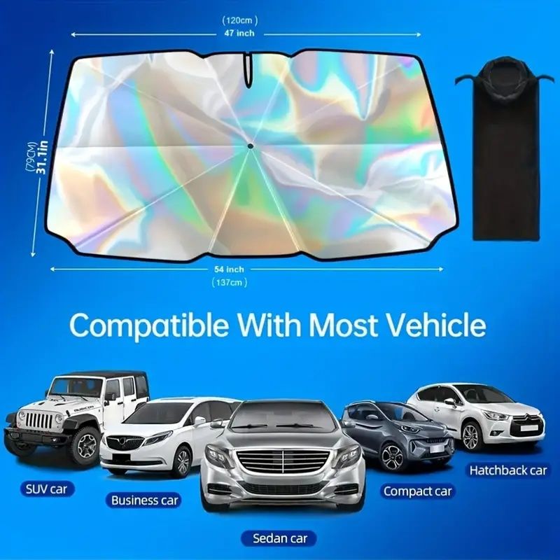 2025 Upgraded U.S. General Purpose Version Rainbow Umbrella Car Windshield Sunshade - UV Blocking, Heat Insulating, Scratch Resistant Handle, 10 Layer Fabric, Foldable Sun Visor, 55x31.5 Inches - Univ New Era Fashion LLc