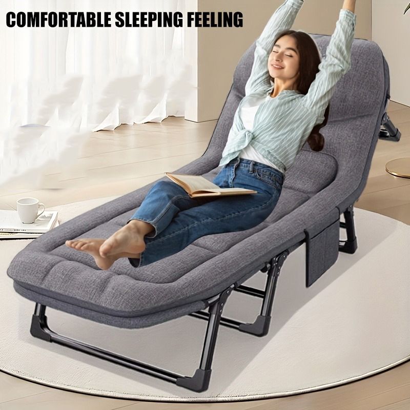 1-pack American style patio folding bed, outdoor patio furniture, comfortable ergonomic single recliner, patio chaise folding bed with mattress, garden, patio furniture, portable patio office camping New Era Fashion LLc
