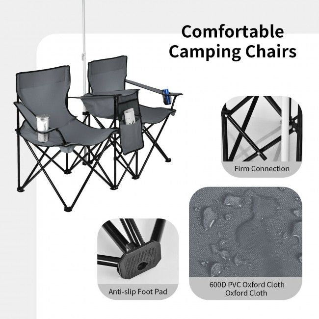 Portable Folding Picnic Double Chair With Umbrella New Era Fashion LLc