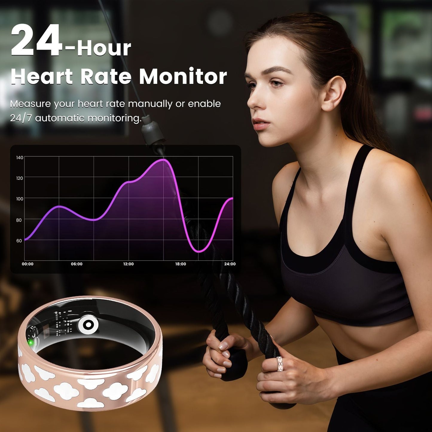Size7/8/9/10 Options -- 1Pc Smart Ring Health Tracker Fitness/Sleep/Stress/HRV Tracker with Charging Case Magnetic Charging Cable for Women & Men Compatible with iOS & Android 7-Day Battery Life New Era Fashion LLc