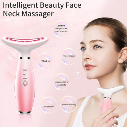 Neck Face Massager, Skin Care Face Massage Tool, 3-in-1 Facial Massager, Face Sculpting Tool with Thermals, Vibration (Pink) New Era Fashion LLc