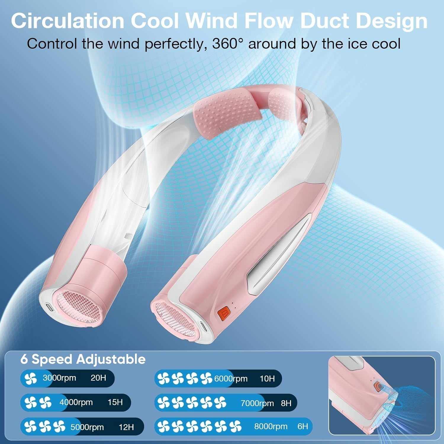 Neck Fan, 6 Speeds Adjustable Portable Personal Fan Rechargeable, Faster Cooling Wearable Fan, Ultra Quiet for Home, Office, Travel, Outdoor New Era Fashion LLc