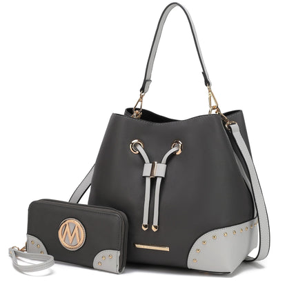 MKF Collection Candice Color Block Bucket Handbag with matching Wallet by Mia K New Era Fashion LLc