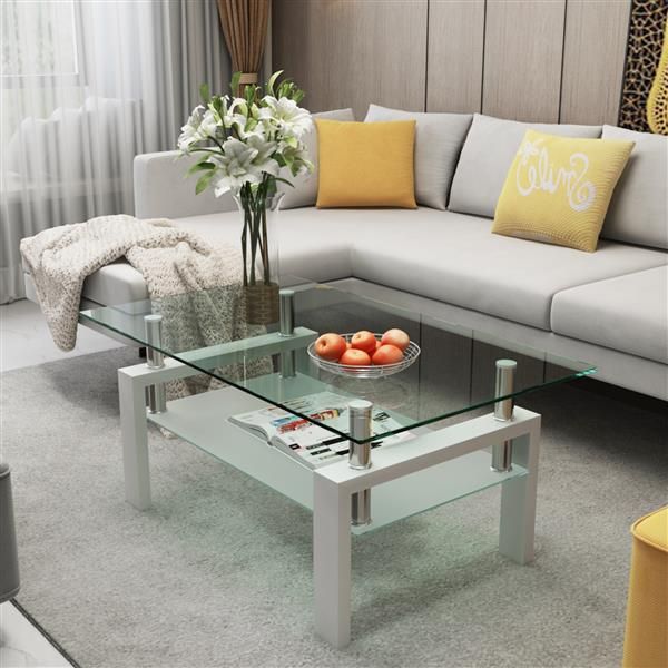 White Coffee Table, Clear Coffee Table, Modern Side Center Tables for Living Room, Living Room Furniture New Era Fashion LLc