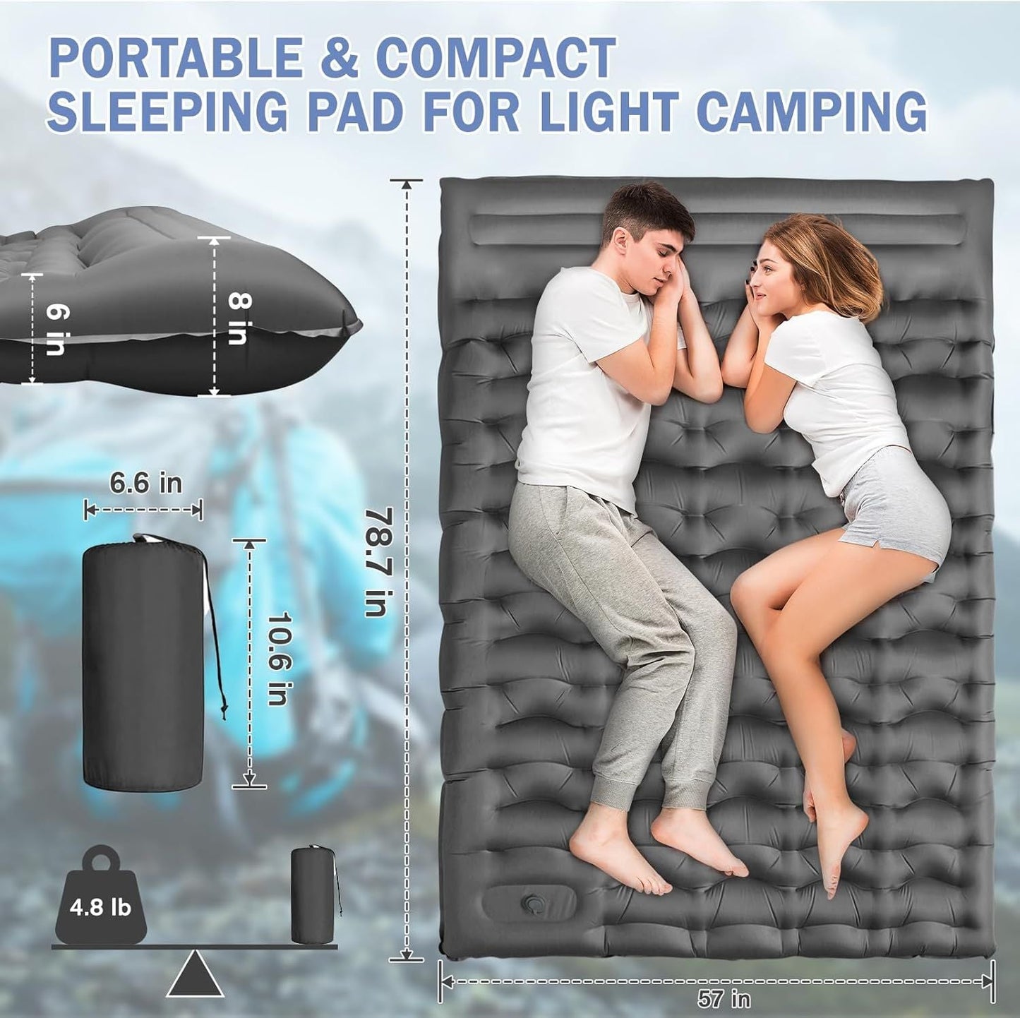 Camping Sleeping Pad, Ultralight Camping Mat with Pillow Built-in Foot Pump, 4" Thick Inflatable Sleeping Mat Compact for Backpacking, Hiking, Car Traveling, Camp Tent New Era Fashion LLc
