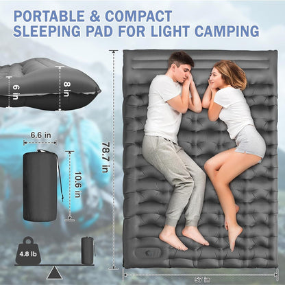 Camping Sleeping Pad, Ultralight Camping Mat with Pillow Built-in Foot Pump, 4" Thick Inflatable Sleeping Mat Compact for Backpacking, Hiking, Car Traveling, Camp Tent New Era Fashion LLc