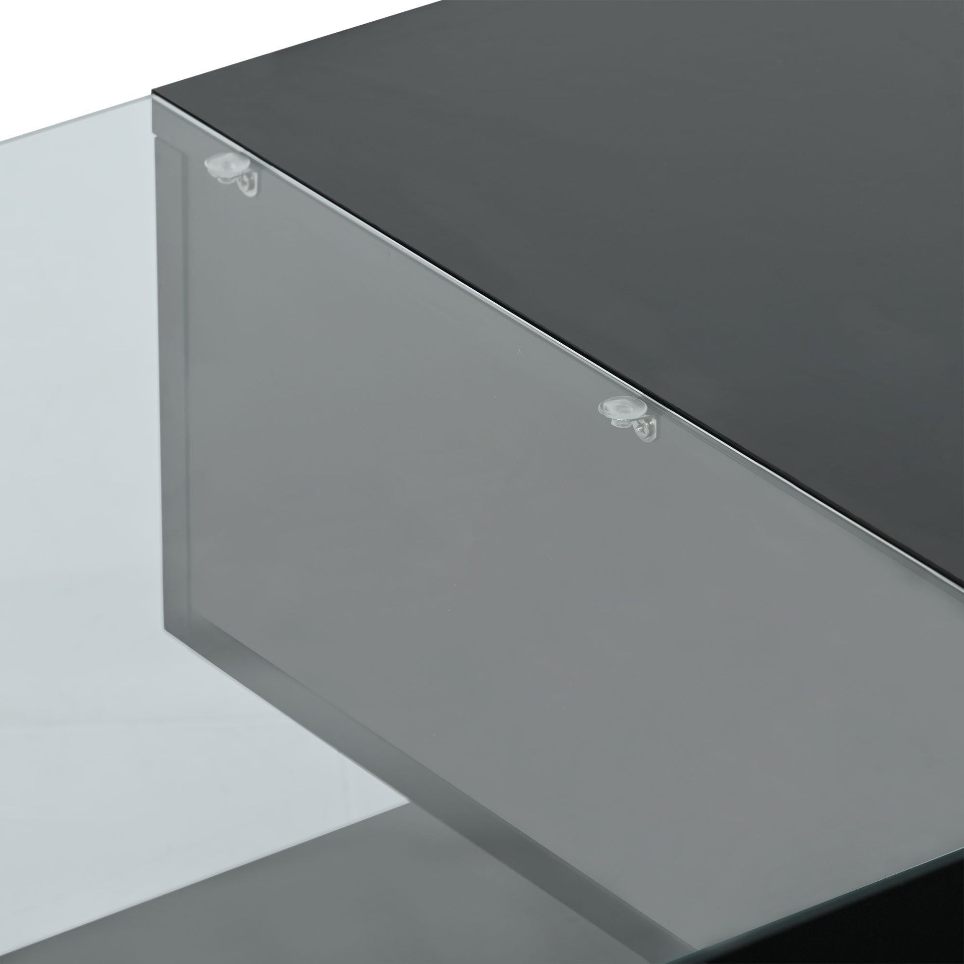 [VIDEO provided] ON-TREND Modern Coffee Table with Tempered Glass, Wooden Cocktail Table with High-gloss UV Surface, Modernist 2-Tier Rectangle Center Table for Living Room, Black New Era Fashion LLc