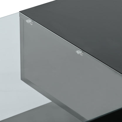 [VIDEO provided] ON-TREND Modern Coffee Table with Tempered Glass, Wooden Cocktail Table with High-gloss UV Surface, Modernist 2-Tier Rectangle Center Table for Living Room, Black New Era Fashion LLc