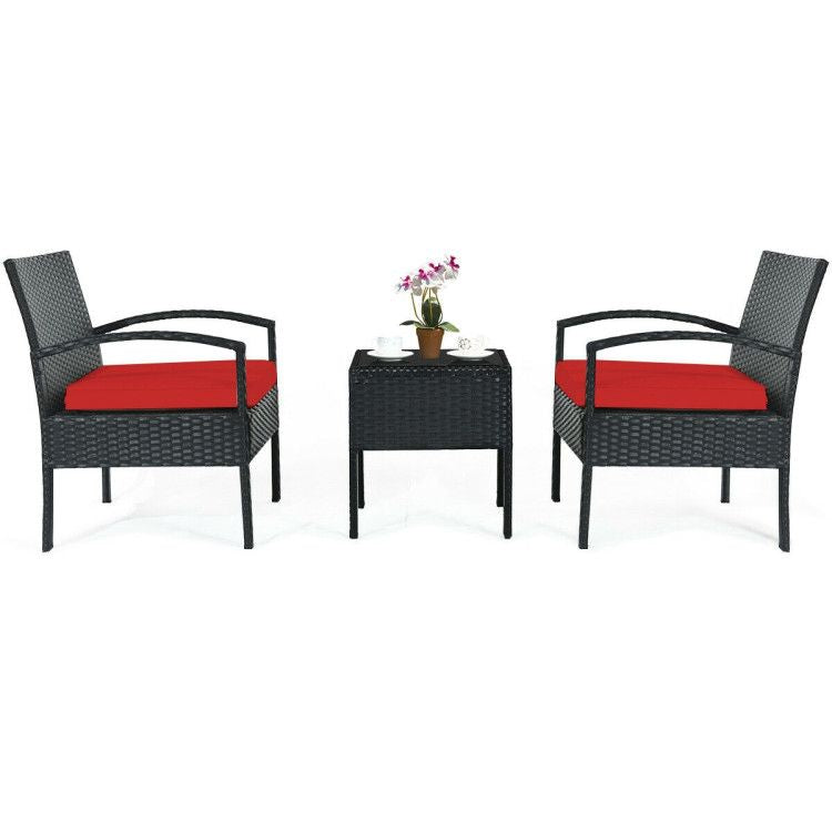 3 Pieces Outdoor Rattan Patio Conversation Set with Seat Cushions New Era Fashion LLc