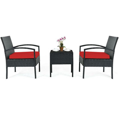3 Pieces Outdoor Rattan Patio Conversation Set with Seat Cushions New Era Fashion LLc