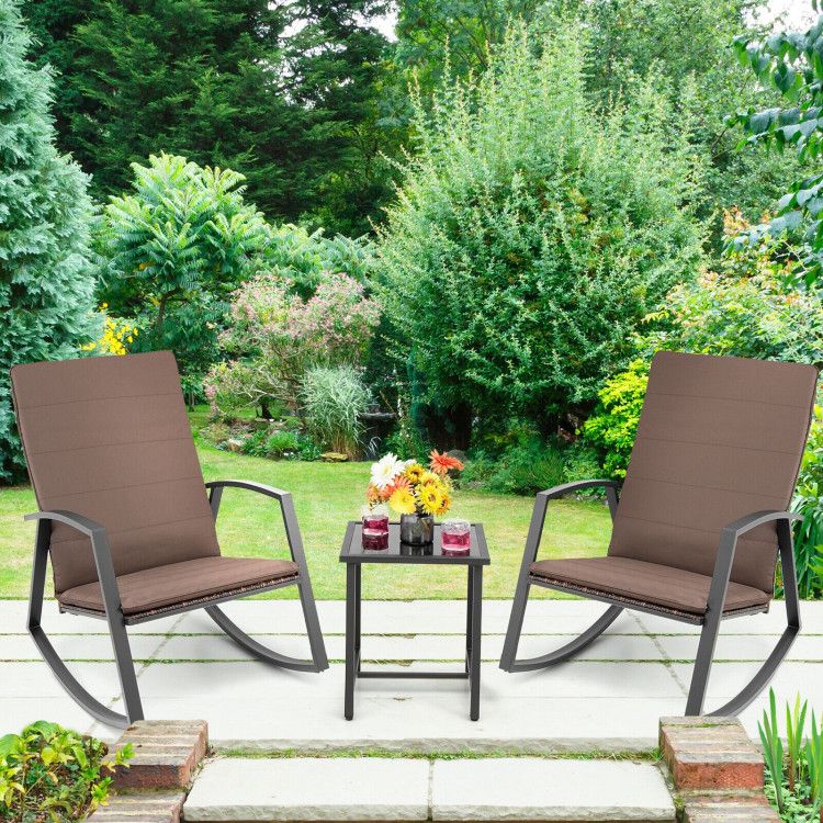 3 Pieces Patio Rattan Rocking Furniture Set New Era Fashion LLc