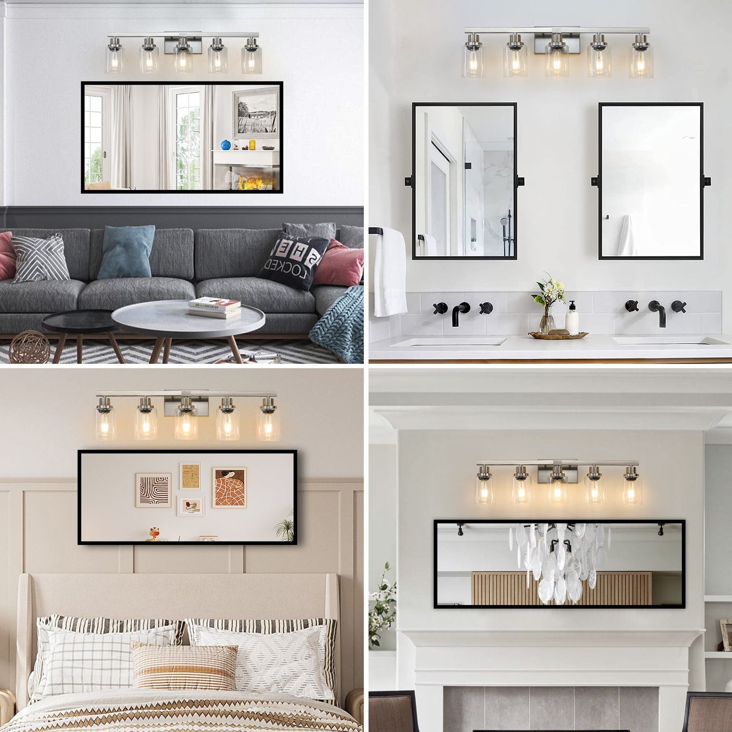 31" Modern 5-Light Bathroom Vanity Light Fixture - Brushed Nickel Finish with Clear Glass Shades, Perfect for Bathroom, Vanity, and Dressing Area Lighting (No Bulbs) New Era Fashion LLc
