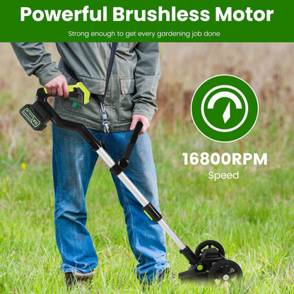 21V Electric Weed Edger Cordless String Trimmer Grass Mower Eater Bush Cutter with 16800RPM 2x 3000mAh Batteries 3.6-4.6FT Length 90° Rotatable Angle Saw Blade Steel Blade String Blade New Era Fashion LLc