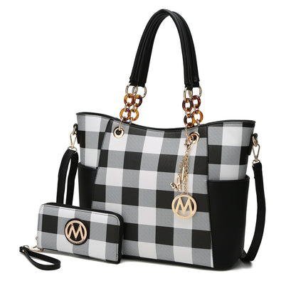 MKF Collection Bonita Checker Tote Handbag & Wallet Set Women by Mia K New Era Fashion LLc