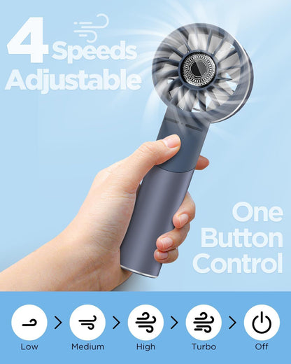 Handheld Fan, Mini Small Portable Turbo Fan, Rechargeable with 4 High Speeds Personal Fans, Max 16H Runtime, For Travel, Office, Outdoor - New Era Fashion LLc