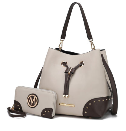 MKF Collection Candice Color Block Bucket Handbag with matching Wallet by Mia K New Era Fashion LLc